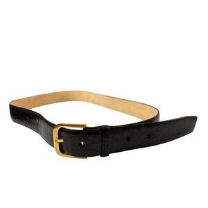 T. Anthony Men French Calf Belt Black Alligator Embossed Leather Gold Buckle 38
